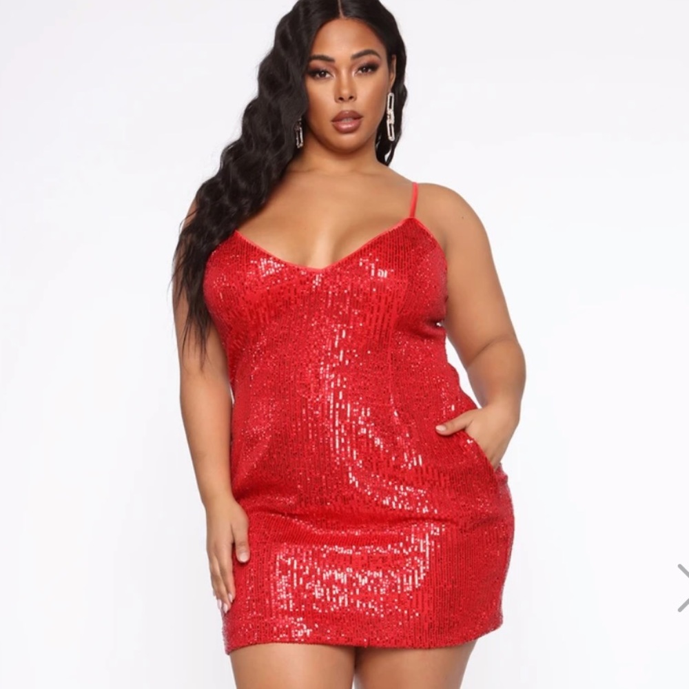 Fashion Nova. 2X. Sequin Red Mini Dress.